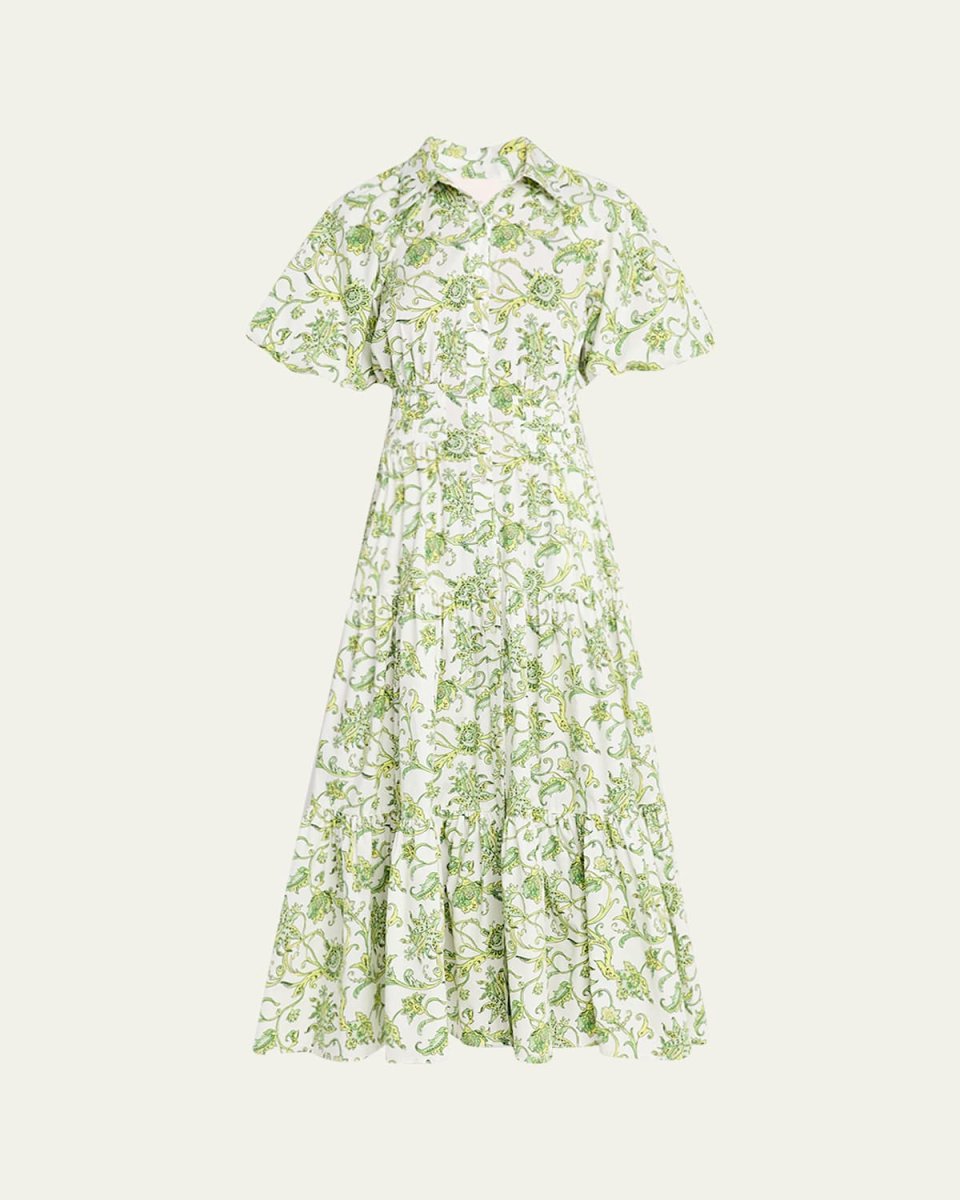 Maggio Ivy Paisley Puff-Sleeve Midi Dress